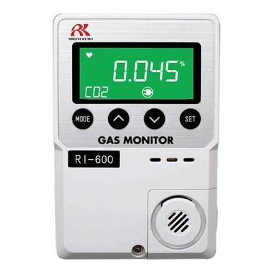 The RKI RI-600 Indoor CO2 Monitor from RKI Instruments features "0.045%" CO2 on a green display, buttons labeled "Mode," "Up," and "Set," and the brand logo top left, ensuring reliable indoor air quality monitoring.