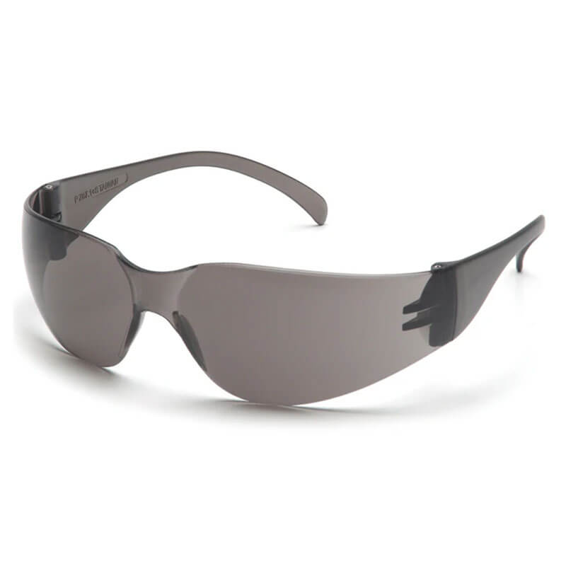A pair of Pyramex Intruder Anti-fog Safety Glasses S41_0ST, featuring sleek, dark-tinted lenses with slender wraparound arms and scratch-resistant lens technology, set against a plain white background.