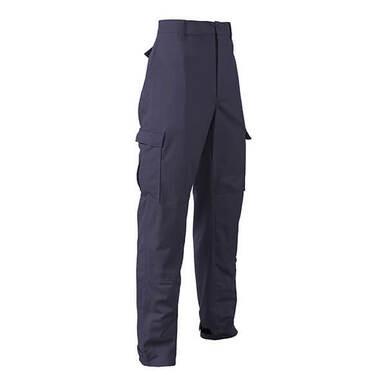 The Saf-Tech FR 9oz UltraSoft Cargo Pant in Navy is displayed against a white backdrop. These workwear essentials from Saf-Tech feature side pockets, a high waist, and a straight-leg fit, delivering a clean and crisp appearance.