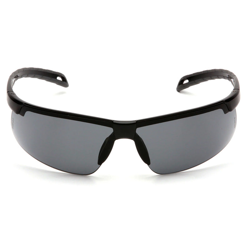 The Pyramex Ever-lite Anti-fog Safety Glasses by Pyramex Safety feature dark tinted lenses, textured arms, and UV protection. Shown from the front against a white background. Model: SB86_ _DT (12/box).