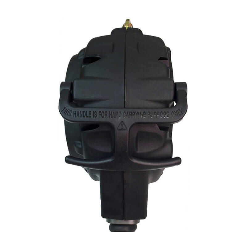 The Frontline Steel Snap Hook 20' SRL w/Carry on Handle RPG20 by Frontline Fall Protection features a black plastic carrying handle with ridged sides labeled “THIS HANDLE IS FOR HAND CARRYING PURPOSE ONLY.”.