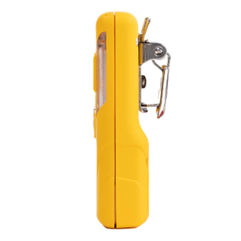 The WatchGas SST1 Serviceable CH4S Gas Detector SST1-MM is a yellow handheld device with a clear window and metallic clip, featuring a solid polymer sensor for reliable gas detection.