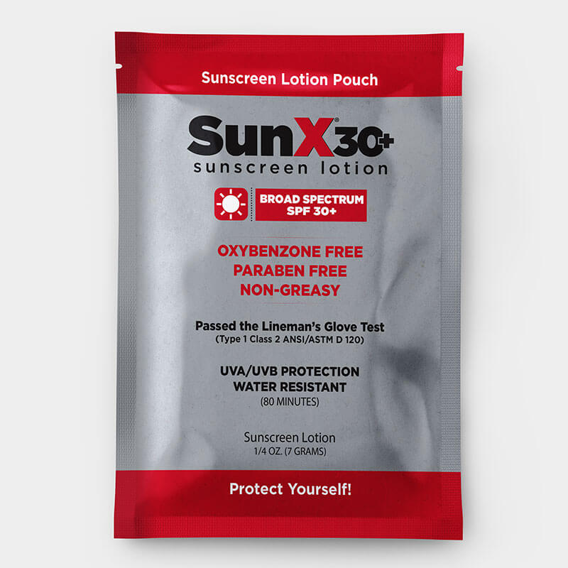 The Coretex Sun X SPF 30 Sunscreen Lotion Pouch 15ct Travel Bag offers broad spectrum, water-resistant (80 min), oxybenzone- and paraben-free protection—ideal for travel.