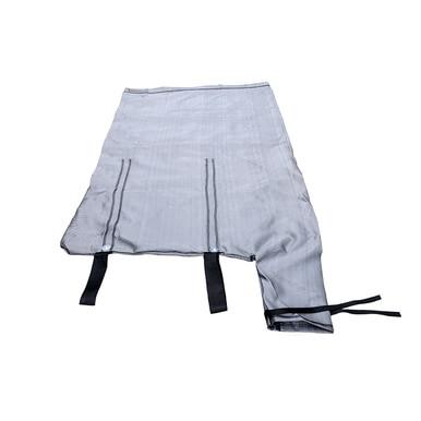 The UltraTech Dewatering Bag 972_-OS offers storm water pollution prevention with its gray car window mesh sunshade cover, featuring attached black straps and tie strings to shield against sunlight, providing shade, and reducing glare for passengers.