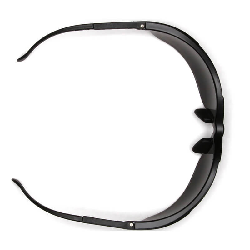 Pyramex Venture II Welding Safety Glasses SB18_0SF by Pyramex Safety, photographed from above on a white background with arms extended outward and slightly curved, displaying the inside of the frame and nose pads.