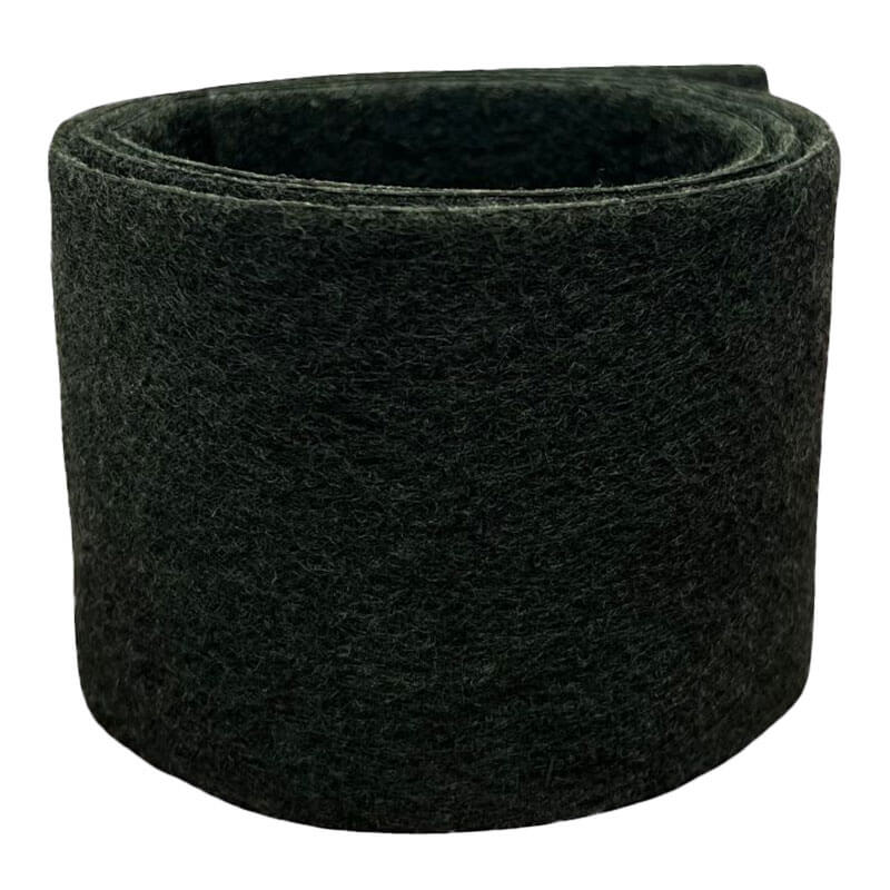 A roll of dark green felt fabric, tightly coiled and upright on a white background, ideal for use with the Austin Air "it" Filter from Austin Air Systems.