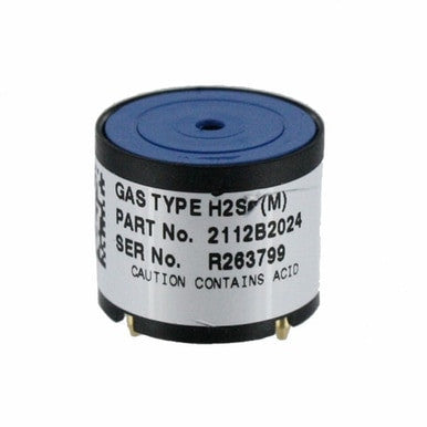A cylindrical sensor labeled "Gas Type H2S (M)" with serial number R263799 is designed for the BW Quattro Gas Monitor and features a blue top. Labeled as the BW Quattro H2S Replacement Sensor SR-H04-SC from BW Honeywell, it includes a cautionary note: "Contains Acid," ensuring safety as a reliable replacement sensor.