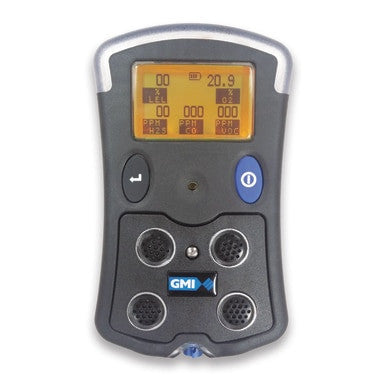 The Teledyne PS500 Multi-Gas Detector LEL/O2/CO/H2S/VOC 61368-ABEV2 is a handheld device designed for confined space applications, featuring a black body with an orange digital display that presents various readings and bears the Teledyne logo. It is equipped with four sensors and two buttons below the display, utilizing both toxic and catalytic sensors for accurate measurements.