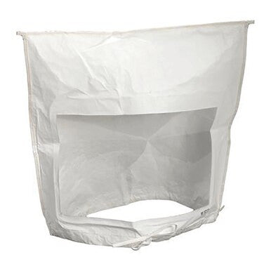 A white, rectangular synthetic dust collection bag with a clear center window, designed for use with the 3M FT-10 Saccharin Respirator Fit Test Kit by 3M.