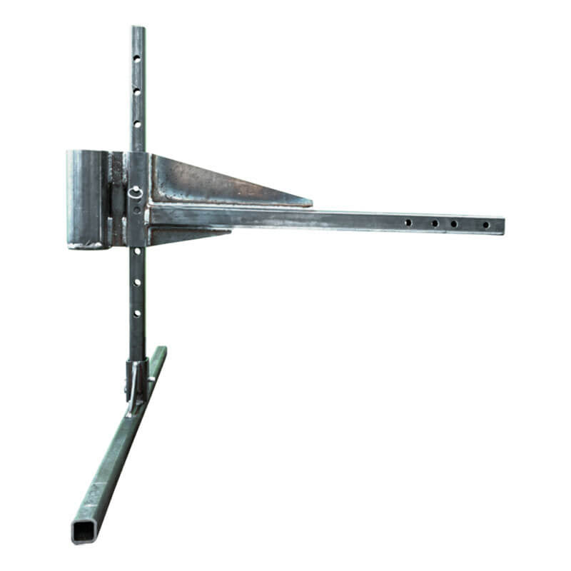 The French Creek Truck Hitch-Mount Davit Base PD10 by French Creek Production is a metal, right-angle bracket with multiple perforations and a gusset, perfect for mounting retrieval devices or use as a truck hitch davit base in tight spaces.