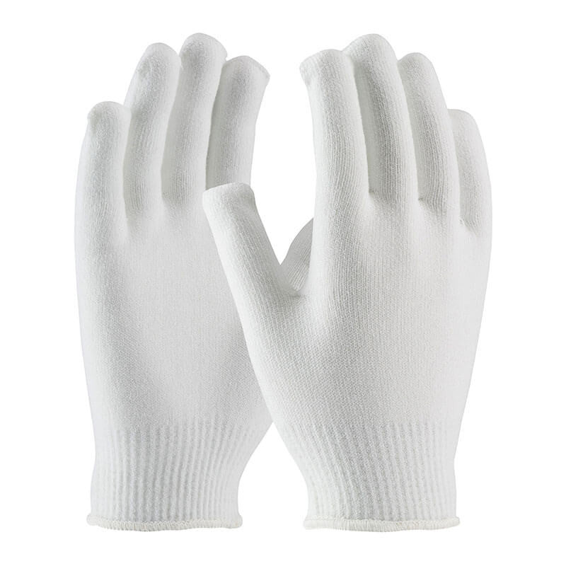 The PIP White 13 Gauge Seamless Knit Thermax Glove 41-001W (12 pairs) features ribbed cuffs and is ideal for light tasks or as cold weather work gloves, offering basic thermal insulation. Brand: PIP.
