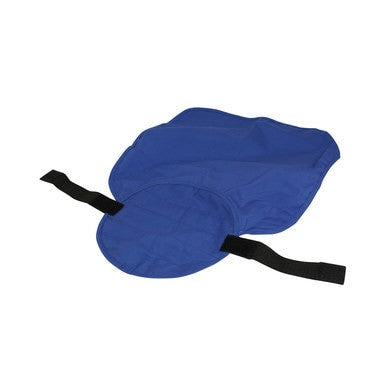 Introducing the PIP EZ-COOL Cooling Hard Hat Pad with Neck Shade 396-405-BLU: a blue fabric shoulder pad designed by PIP, featuring black adjustable straps and neck protection for even weight distribution. This innovative pad incorporates evaporative cooling elements to ensure enhanced comfort during wear.