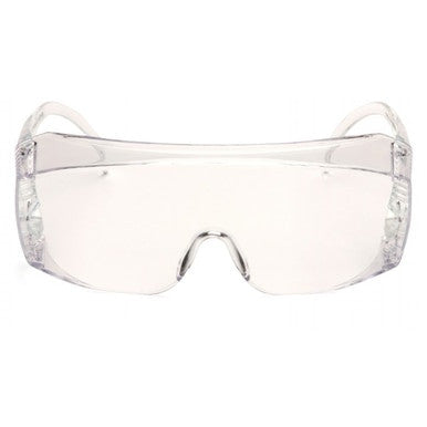 Pyramex Safety Jumbo Solo S510SJ clear lens glasses (12/box) shown from the front, featuring a wraparound design and side protection against a white background.