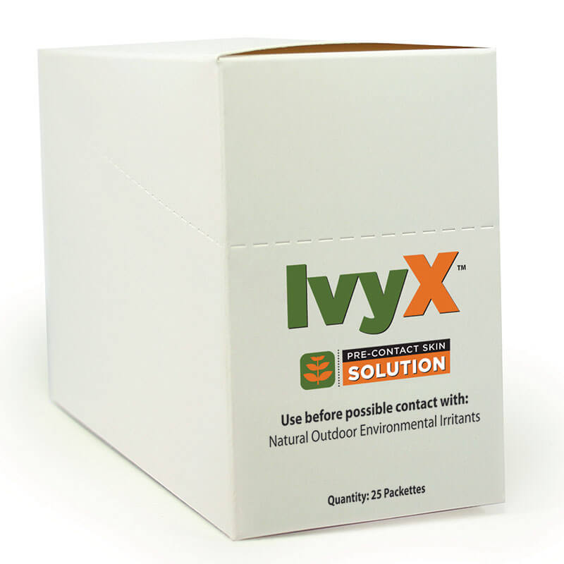 The Coretex IvyX Pre-Contact Clam Shell Dispenser, case of 200, provides poison ivy protection and serves as a skin barrier against outdoor irritants.