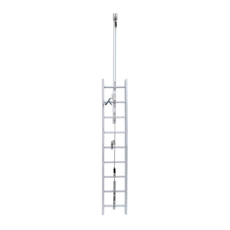 The Frontline Vertical Ladder Lifeline System Cable Glider GLC38 by Frontline Fall Protection is a metallic fixed ladder with an integrated safety rail and advanced fall protection for secure climbing.