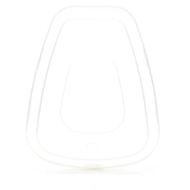 A 3M 501 Filter Retainer, featuring a transparent rubber design with an oval shape and slightly raised edge, is crafted to fit securely over the sealing surface of a 3M respirator. Shown against a white background.