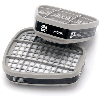 The 3M Organic Vapor Cartridge 6001 (Pair) is NIOSH approved and showcases a gray, gridded design. These respirator filters from 3M provide dependable protection against organic vapors, making them perfect for a wide range of industrial and safety applications.