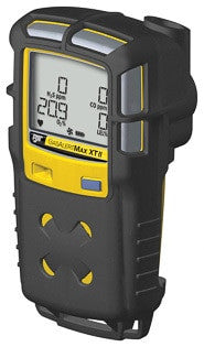 The BW Max XT Rubber Boot GA-BXT by BW Technologies features a black and yellow exterior with navigation buttons and a digital display for numeric readings, providing effective gas detection in various environments.