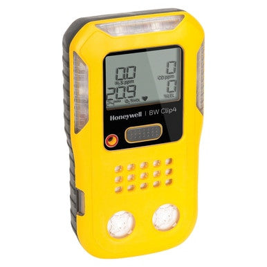 The BW Clip4 4-Gas Detector BWC4-Y-N from BW features a digital display for precise multi-gas detection. Its rugged design includes visible sensors and easy-to-use buttons on the front, ensuring reliability in demanding environments.