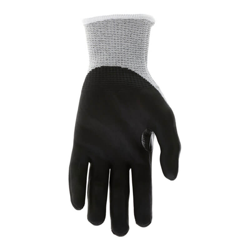 The MCR Safety Cut Pro 13G HyperMax Bi-polymer Gloves 92743BP feature black and gray design with a textured black palm—perfect for those needing durable, cut-resistant gloves. Sold as 12 pairs.