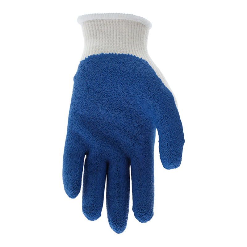 The MCR Safety Memphis Flex Tuff Glove 9680 (12 pairs) has a white knitted wrist and blue textured coating on the palm, fingers, and front, making it a reliable choice for safety gloves.