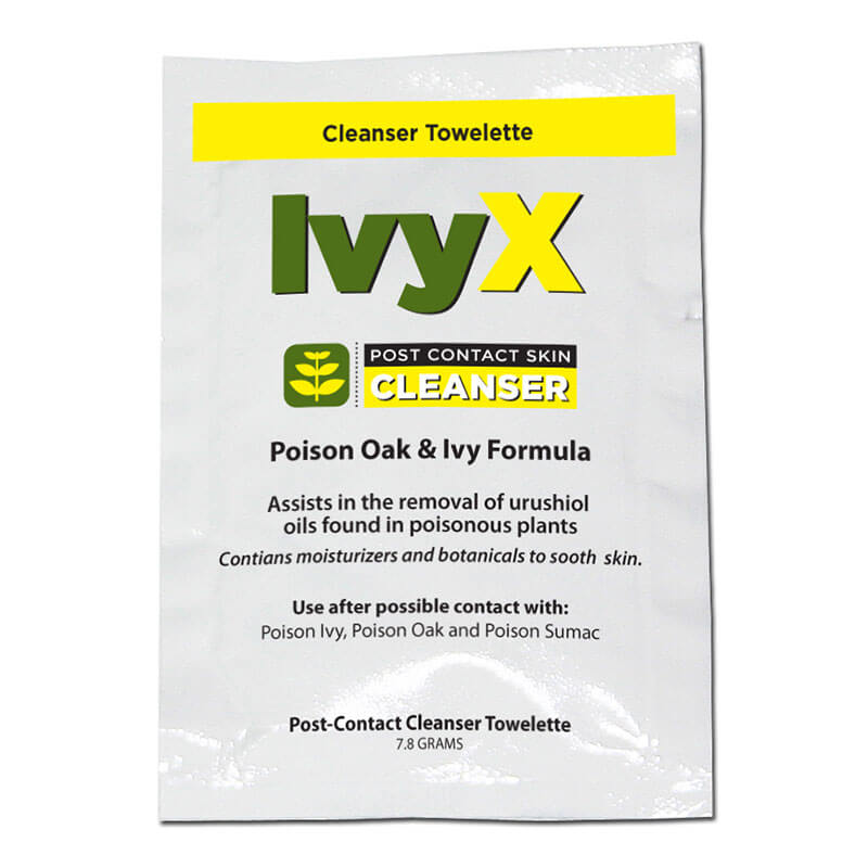 The Coretex Ivy X Post-Contact Cleanser Towelette 15ct Travel Bag (case) removes urushiol oils from poison oak and ivy exposure and includes moisturizers and botanicals—perfect for travel.