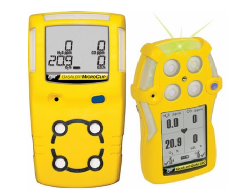Yellow BW Honeywell gas monitors on white background.