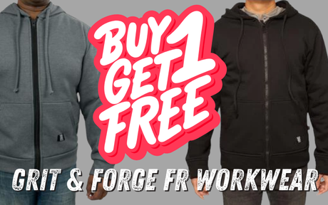 GRIT & Forge FR BOGO Promo - models wearing zip up hoodies
