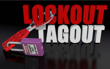 Lockout Tagout graphic shows padlock.