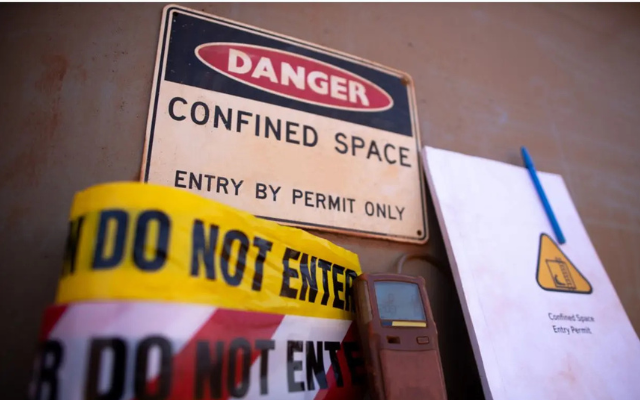 Confined space signage preventing those not permitted from entering.