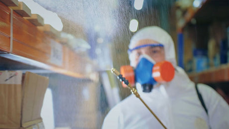 Worker decontaminating jobsite.