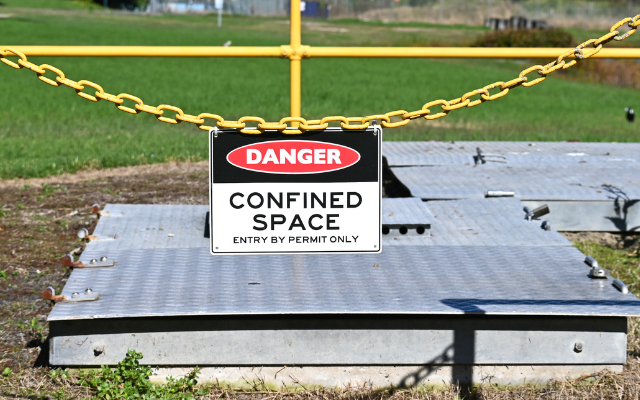 Confined space sign requiring permit for entry.