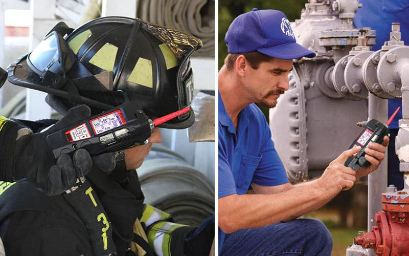 Portable gas detector used by firefighter and technician in hazardous environments