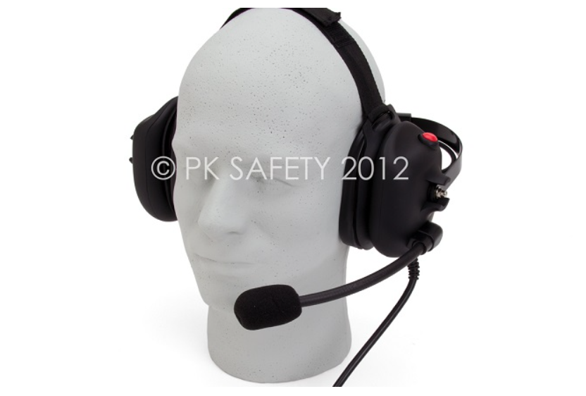 Con-Space hardline headset on model head with white background.