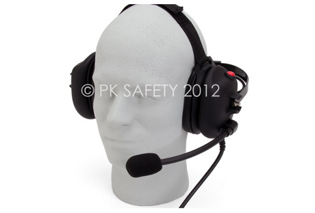 Con-Space hardline headset on model head with white background.