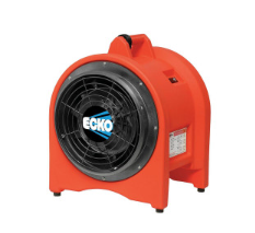 Orange Ecko ventilation fan with white background.