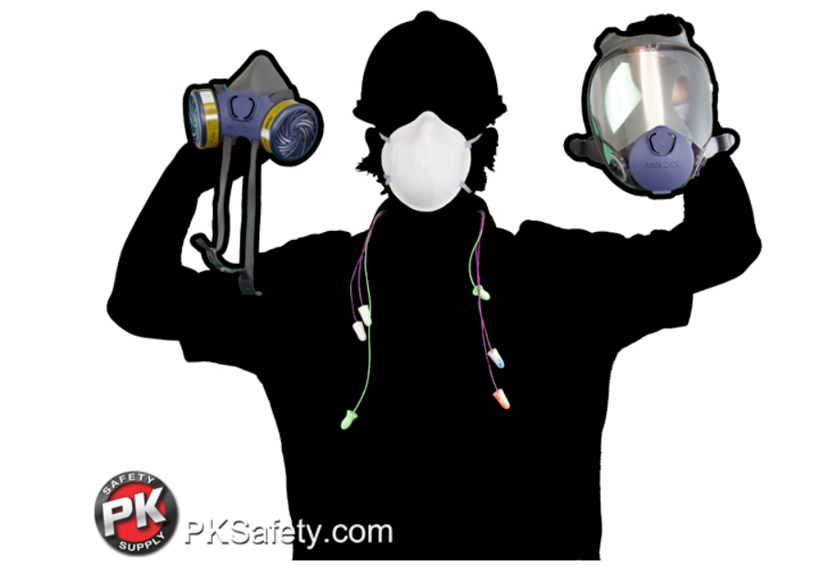 Silhouette of person holding up different respiratos.