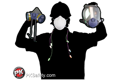 Silhouette of person holding up different respiratos.