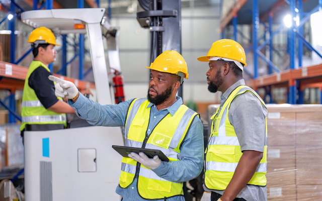 Warehouse workers being trained.