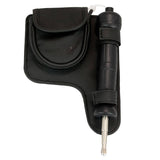 A black leather carrying pouch from WatchGas holds a black-handled tool with a metal tip—possibly a torque driver or screwdriver—designed for use with the WatchGas Aluminum Telescopic Probe, making it ideal for remote distance sampling; the items are displayed against a white background.
