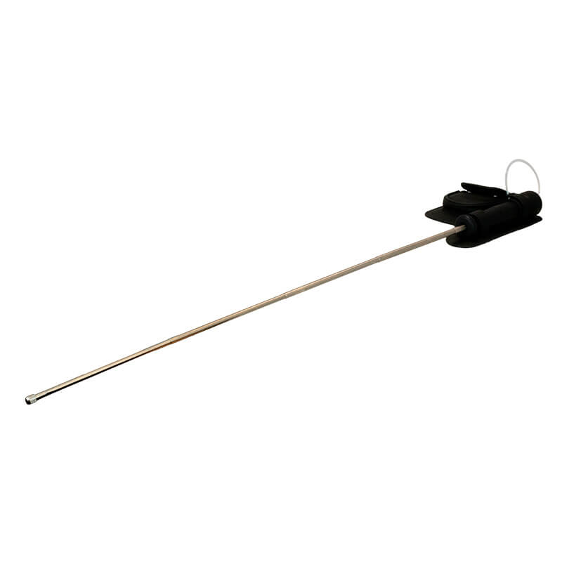 The WatchGas Aluminum Telescopic Probe with Carrying Pouch by WatchGas—a slender metallic instrument with a black handle and looped tip—designed for remote distance sampling in ATEX environments, is shown against a white background.