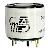 The mPower Electronics UNI MP100 O2 (Lead Free) Replacement Sensor M081-0004-001 is a cylindrical electronic component that looks like a single gas detector with several gold pins at the bottom. It includes a white label featuring black text and a logo with stylized letters, offering an innovative, safer, and eco-friendly oxygen sensor solution.