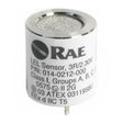 The RAE Systems LEL Replacement Sensor 014-0212-000 is a cylindrical sensor with a metal mesh top, labeled technical specs, and part number, designed for use with the QRAE 3 Monitor by RAE Systems to detect combustible gas levels.