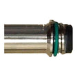 Close-up of a metallic cylindrical object with a smooth surface, featuring a green rubber ring around one end, reminiscent of the mPower NEO MP186 Tube Holder Probe M011-3018-000 used in mPower Electronics applications.