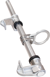 A stainless steel pressing tool with rubber rings, boasting a tire bead breaker clamp and handle, crafted for durability akin to the French Creek Production's Sliding Beam Anchor with Floating D-Ring.