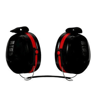 The 3M Peltor Optime 105 Behind-the-Head Earmuffs H10B, crafted by the respected 3M brand, are black and red earmuffs designed for hearing protection. They feature a padded headband and wire connectors, offering a superior Noise Reduction Rating to ensure optimal comfort and safety.