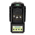 The MSA GALAXY GX2 System Test Stand for Altair 4XR, in black, features green and black labels, a display with two device icons, and front panel control buttons marked with 'The Safety Company.' This station is an integral part of the automated calibration system designed for efficient management of portable detectors.