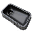 The UltraTech IBC Mini Funnel 0649 is a rectangular black plastic basin with rounded corners, a circular drain hole, and raised edges—perfect for industrial liquid pouring or washing tasks.
