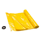 A partially unfurled UltraTech Replacement Bladder 6340, vividly bright yellow in color and resembling a spill containment barrier, is positioned beside a small black hexagonal nut on a white background.