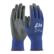 A pair of PIP G-Tek seamless knit polyester gloves from Protective Industrial Products, featuring a blue and gray design with a textured Nitrile Foam Grip. These gloves are labeled "EN 388 34-315 9/L 4121X" and have a knit wrist for a secure fit. Engineered for superior protection, they provide ANSI Abrasion Level 4 durability.